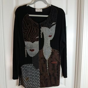 Vintage LS Collections Black Graphic Long Sleeve Top - See Measurements
